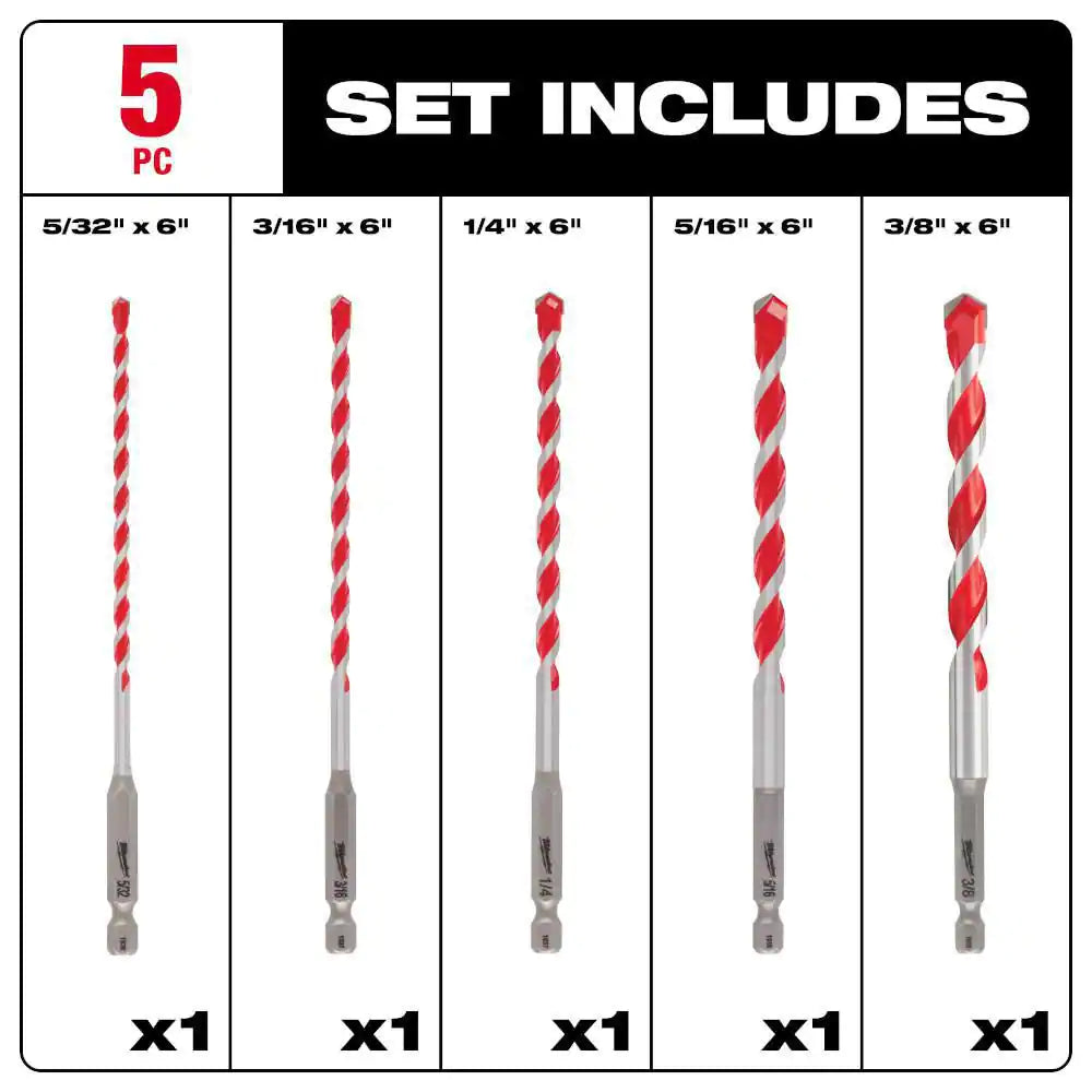 SHOCKWAVE Carbide Hammer Drill Bits Set (5-Pack)