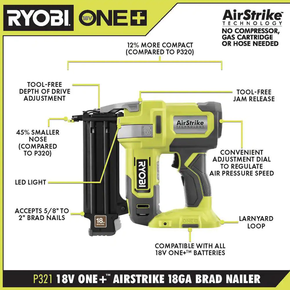 ONE+ 18V 18-Gauge Cordless Airstrike Brad Nailer with Cordless Compression Drive 3/8 In. Crown Stapler (Tools Only)