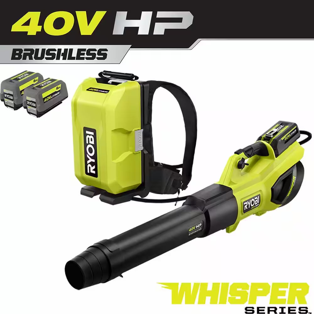 40V HP Brushless Whisper Series 190 MPH 730 CFM Blower and Backpack Battery W/ (2) 6.0 Ah Batteries & Charger