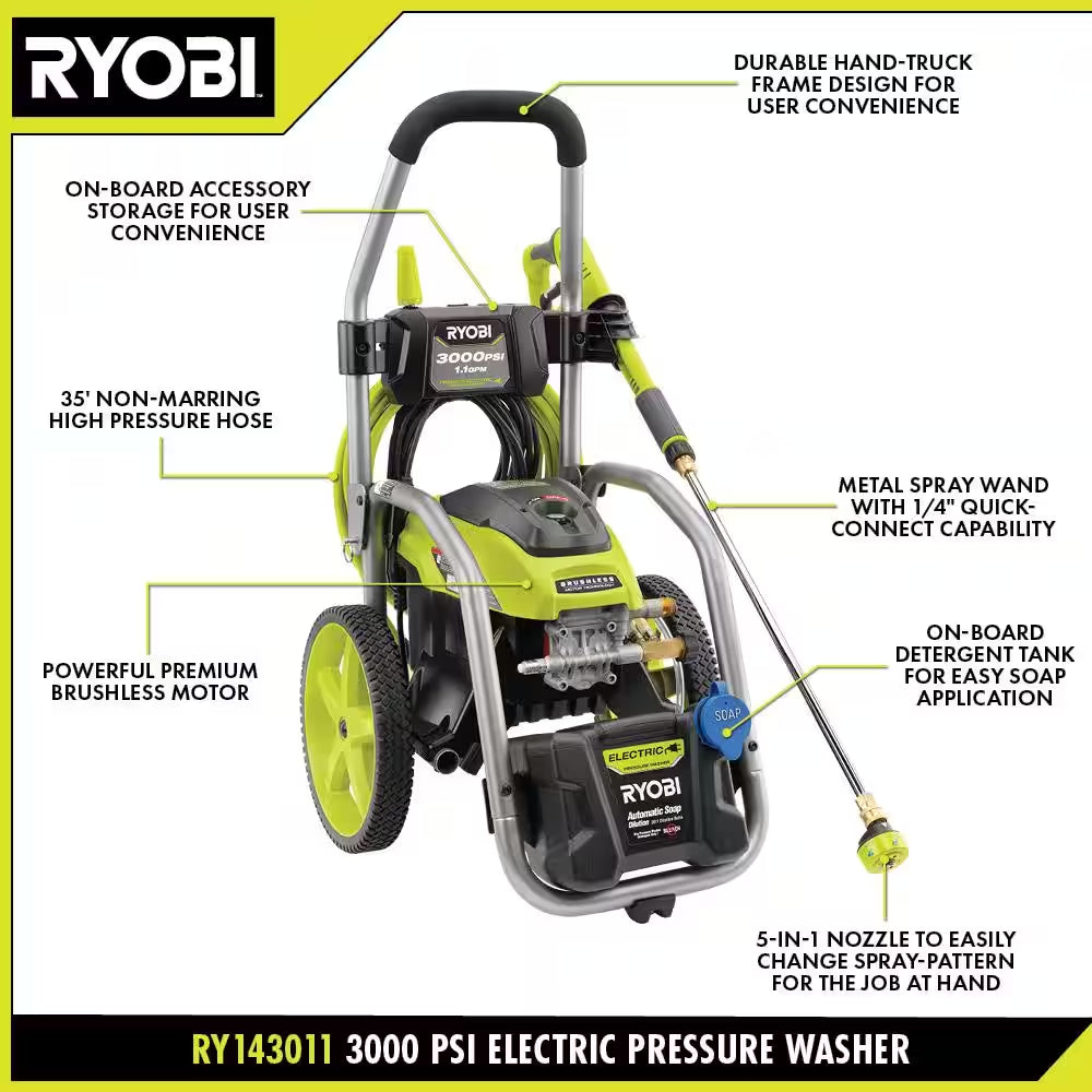 3000 PSI 1.1 GPM Cold Water Electric Pressure Washer