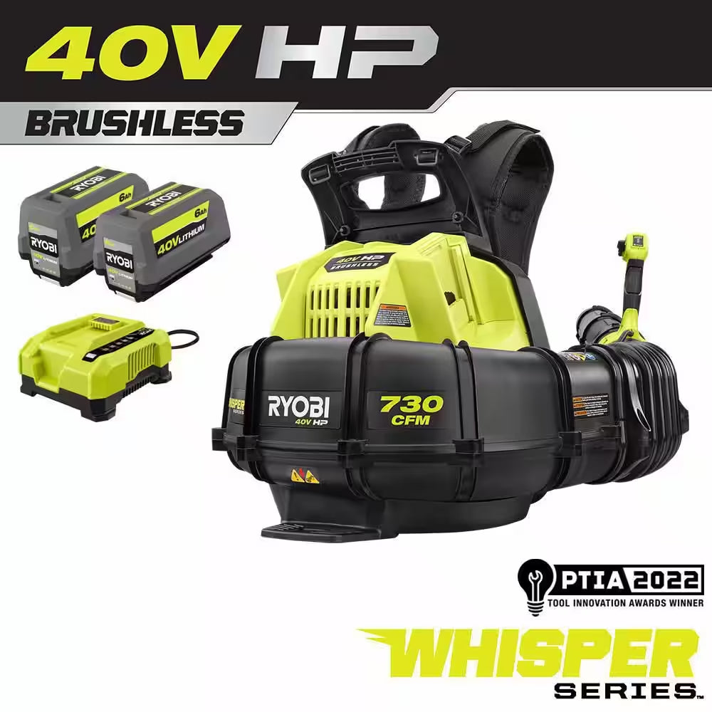 40V HP Brushless Whisper Series 165 MPH 730 CFM Cordless Battery Backpack Blower with (2) 6.0 Ah Batteries and Charger