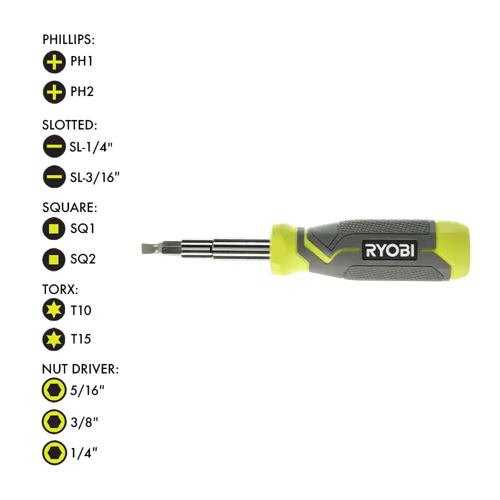 11-In-1 Multi-Bit Screwdriver with Cushion Grip Handle