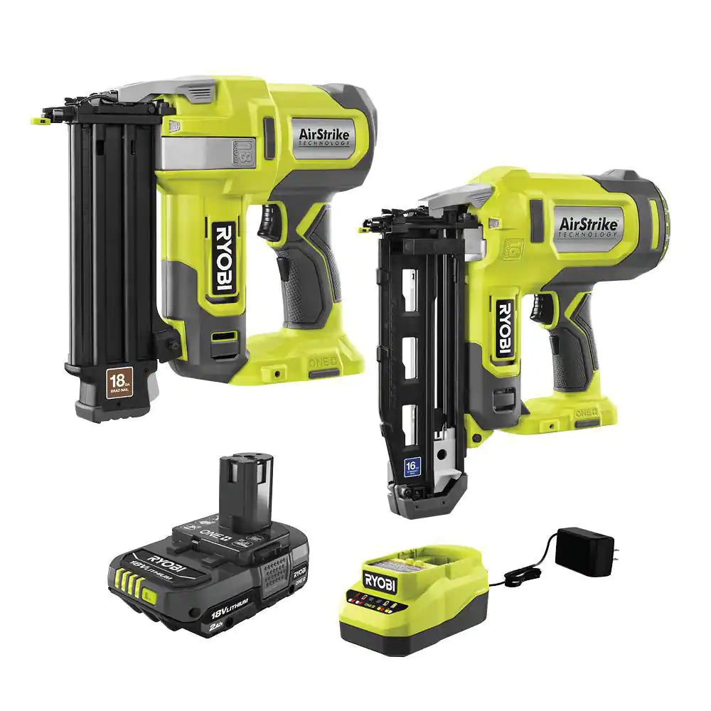 ONE+ 18V Cordless 18-Gauge Brad Nailer with 16-Gauge Straight Finish Nailer, 2.0 Ah Battery, and Charger