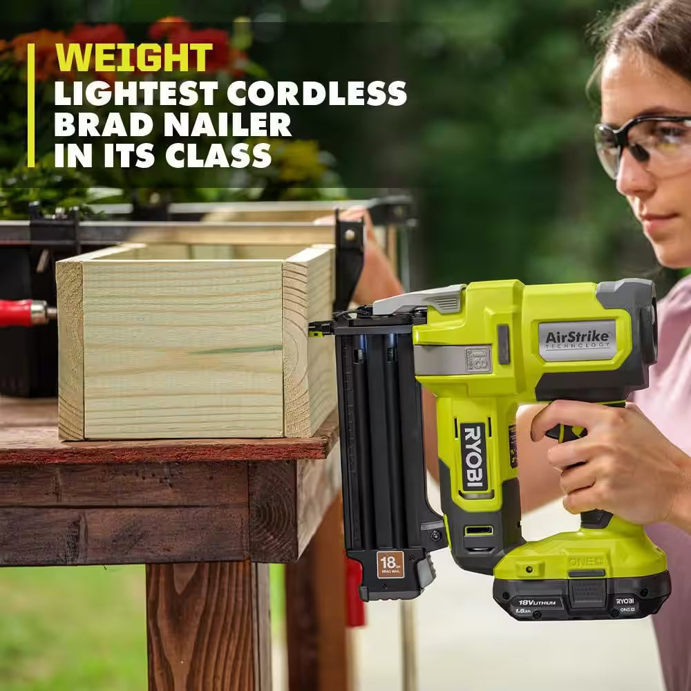 ONE+ 18V 18-Gauge Cordless Airstrike Brad Nailer with 1.5 Ah Battery and Charger