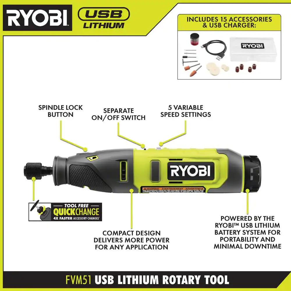 USB Lithium Rotary Tool Kit and USB Lithium 2.0 Ah Lithium-Ion Rechargeable Battery