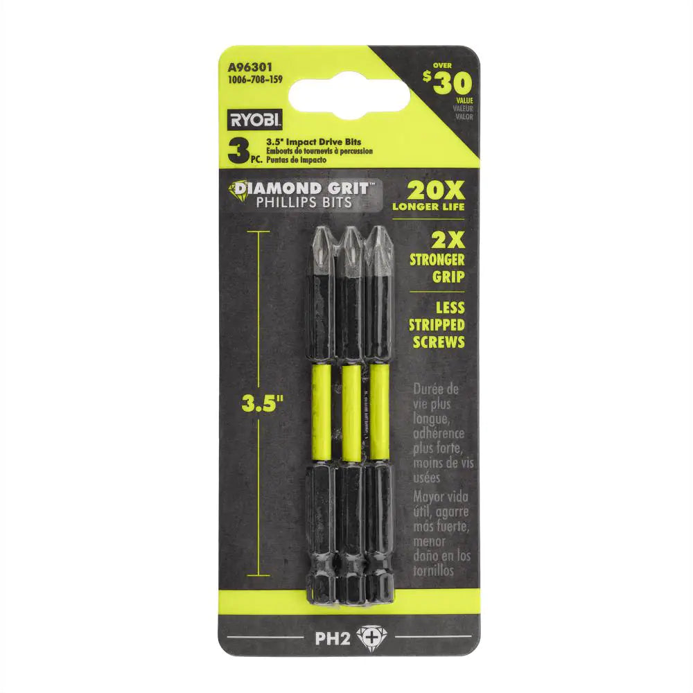 3-1/2 In. Diamond Grit Impact Drive Bits (3-Piece)