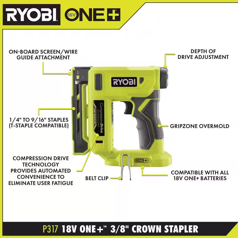 ONE+ 18V 18-Gauge Cordless Airstrike Brad Nailer with Cordless Compression Drive 3/8 In. Crown Stapler (Tools Only)