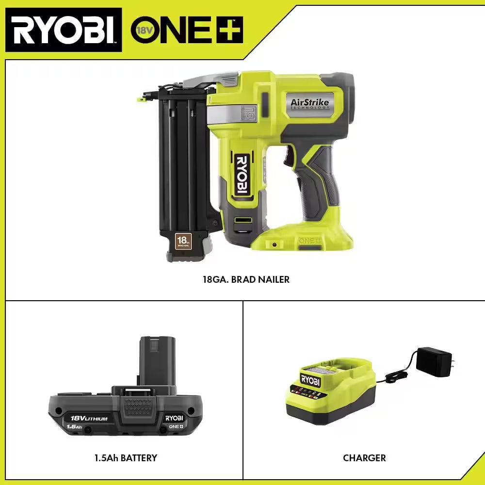 ONE+ 18V 18-Gauge Cordless Airstrike Brad Nailer with 1.5 Ah Battery and Charger