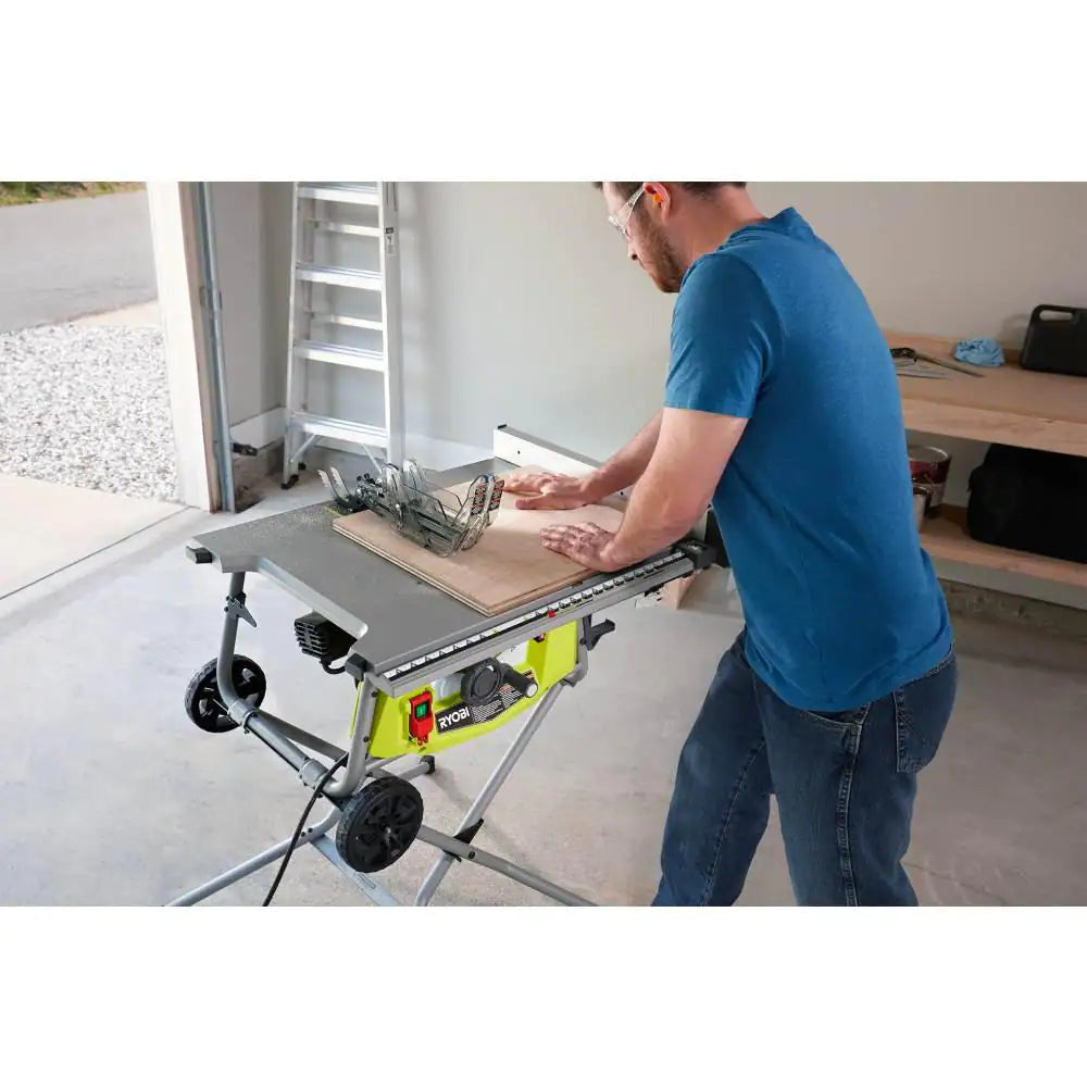 15 Amp 10 In. Expanded Capacity Portable Corded Table Saw with Rolling Stand