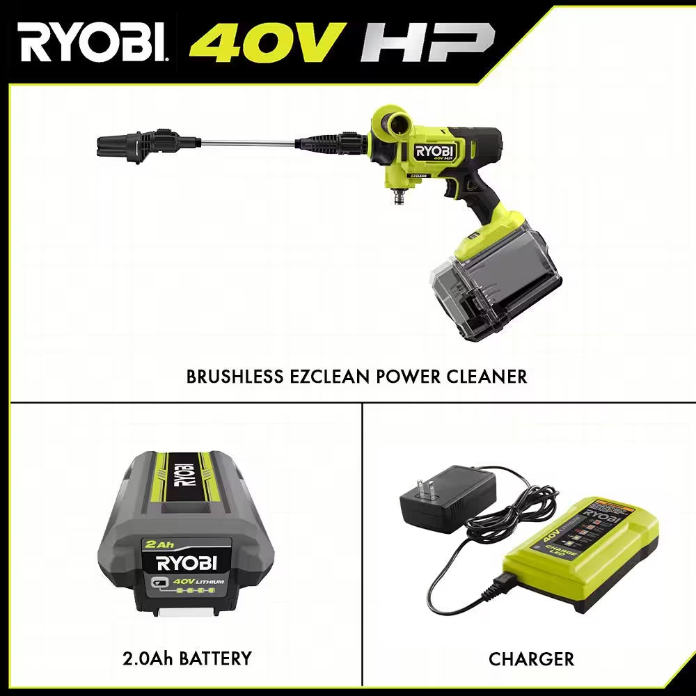 40V HP Brushless Ezclean 600 PSI 0.7 GPM Cordless Battery Cold Water Power Cleaner with 2.0 Ah Battery and Charger