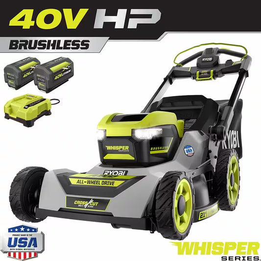 40V HP Brushless Whisper Series 21. in Walk behind Self-Propelled All Wheel Drive Mower - (2) 6.0 Ah Batteries & Charger