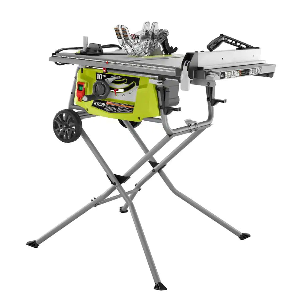 15 Amp 10 In. Expanded Capacity Portable Corded Table Saw with Rolling Stand