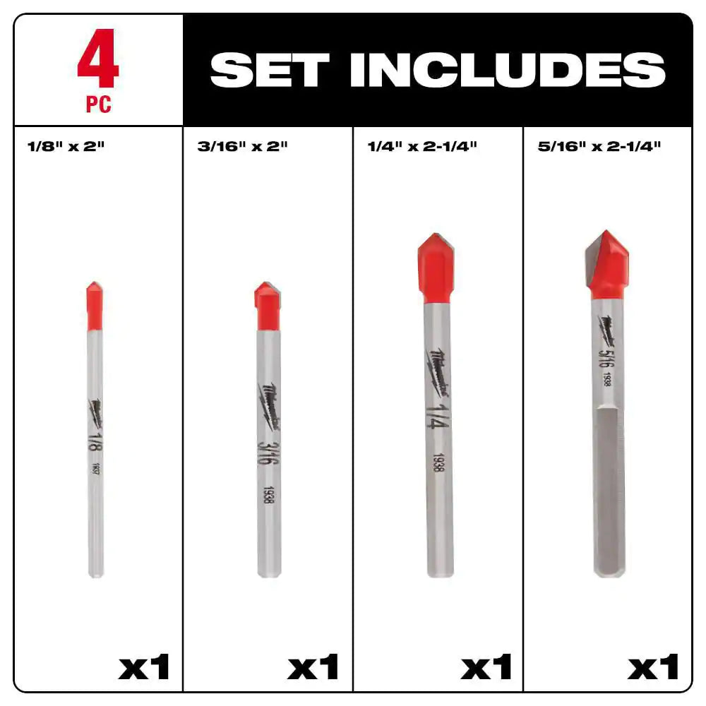 Carbide Glass and Tile Bit Set (4-Pack)