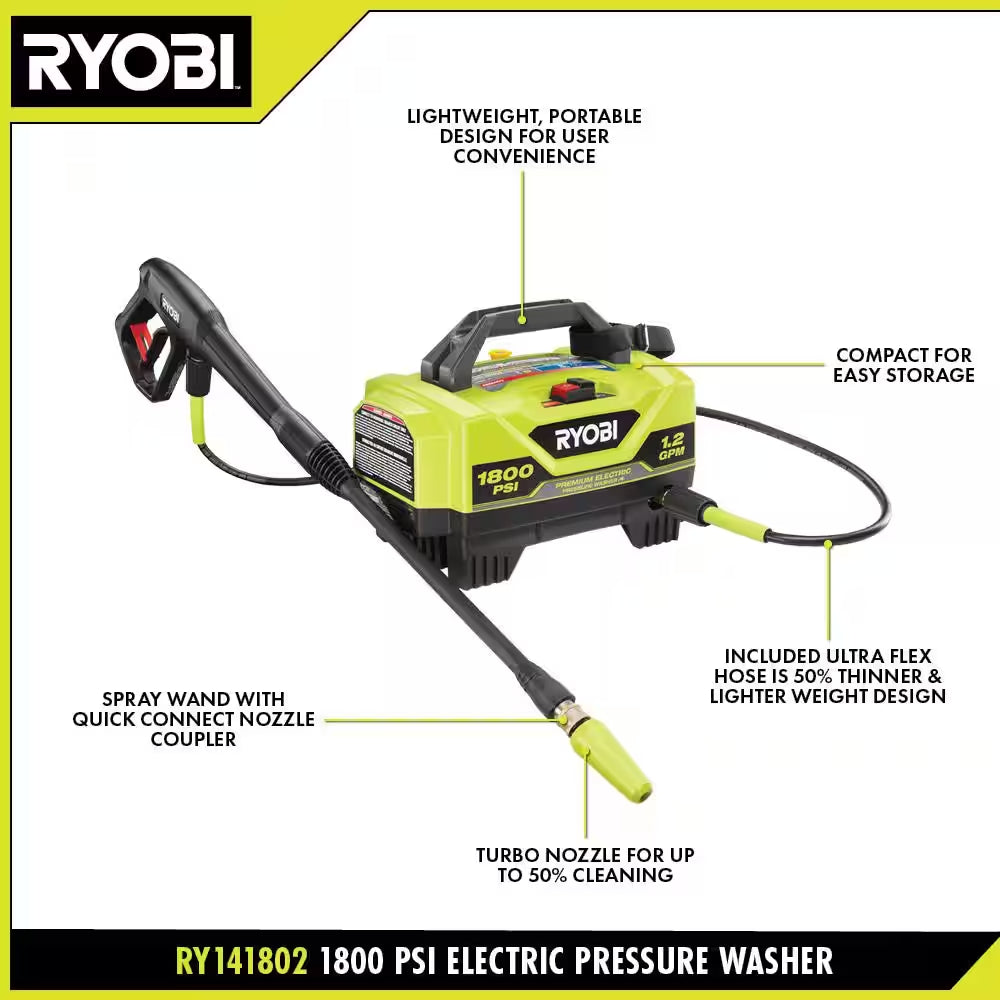 1800 PSI 1.2 GPM Cold Water Corded Electric Pressure Washer