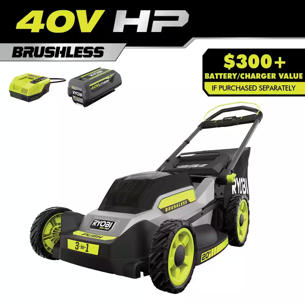 40V HP Brushless 20 In. Cordless Battery Walk behind Push Mower with 6.0 Ah Battery and Charger