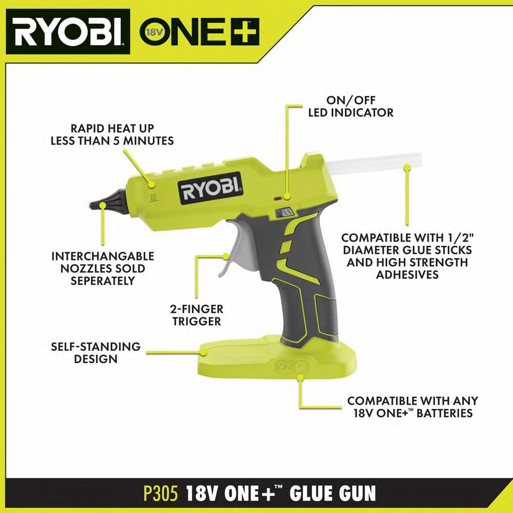 ONE+ 18V Cordless Full Size Glue Gun (Tool-Only) with 3 General Purpose Glue Sticks