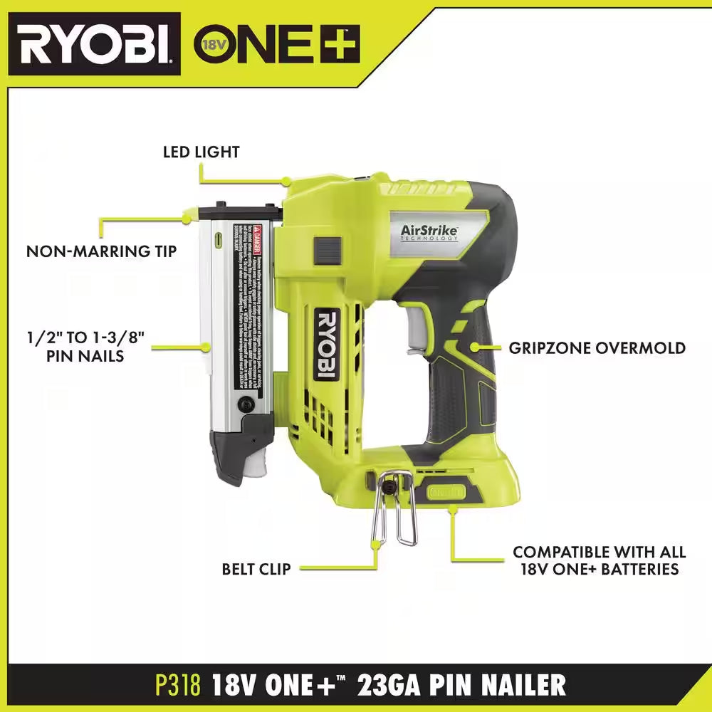 ONE+ 18V Cordless 2-Tool Combo Kit W/ 18-Gauge 2 In. Brad Nailer & 23-Gauge 1-3/8 In. Headless Pin Nailer (Tools Only)