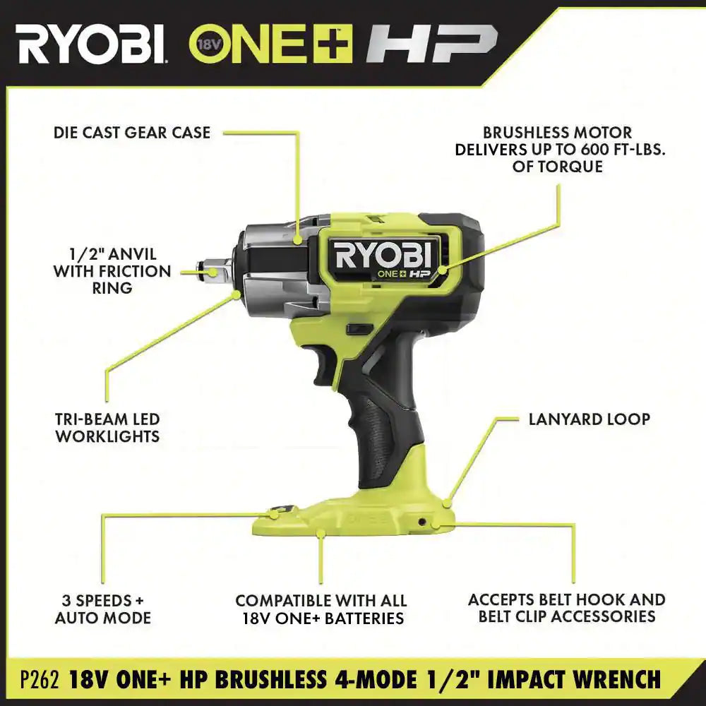 ONE+ HP 18V Brushless Cordless 4-Mode 1/2 In. Impact Wrench (Tool Only)