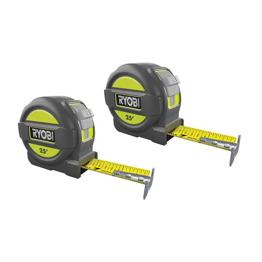 25 Ft. Tape Measure with Overmold and Wireform Belt Clip (2-Pack)