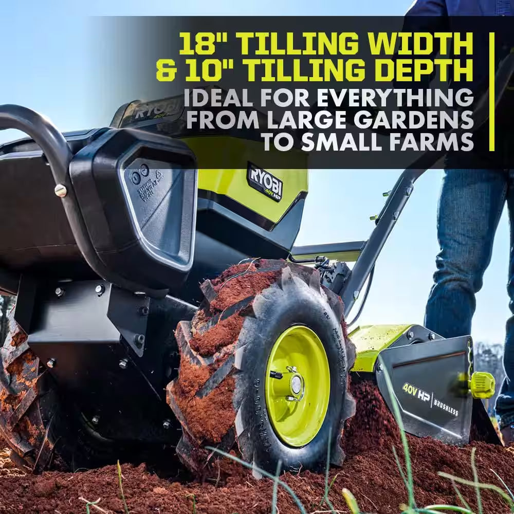 40V HP Brushless 18 In. Battery Powered Rear Tine Tiller with (4) 6.0 Ah Batteries and Charger