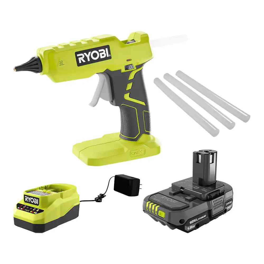 ONE+ 18V Cordless Full Size Glue Gun Kit with 1.5 Ah Battery, 18V Charger, and (3) 1/2 In. Glue Sticks