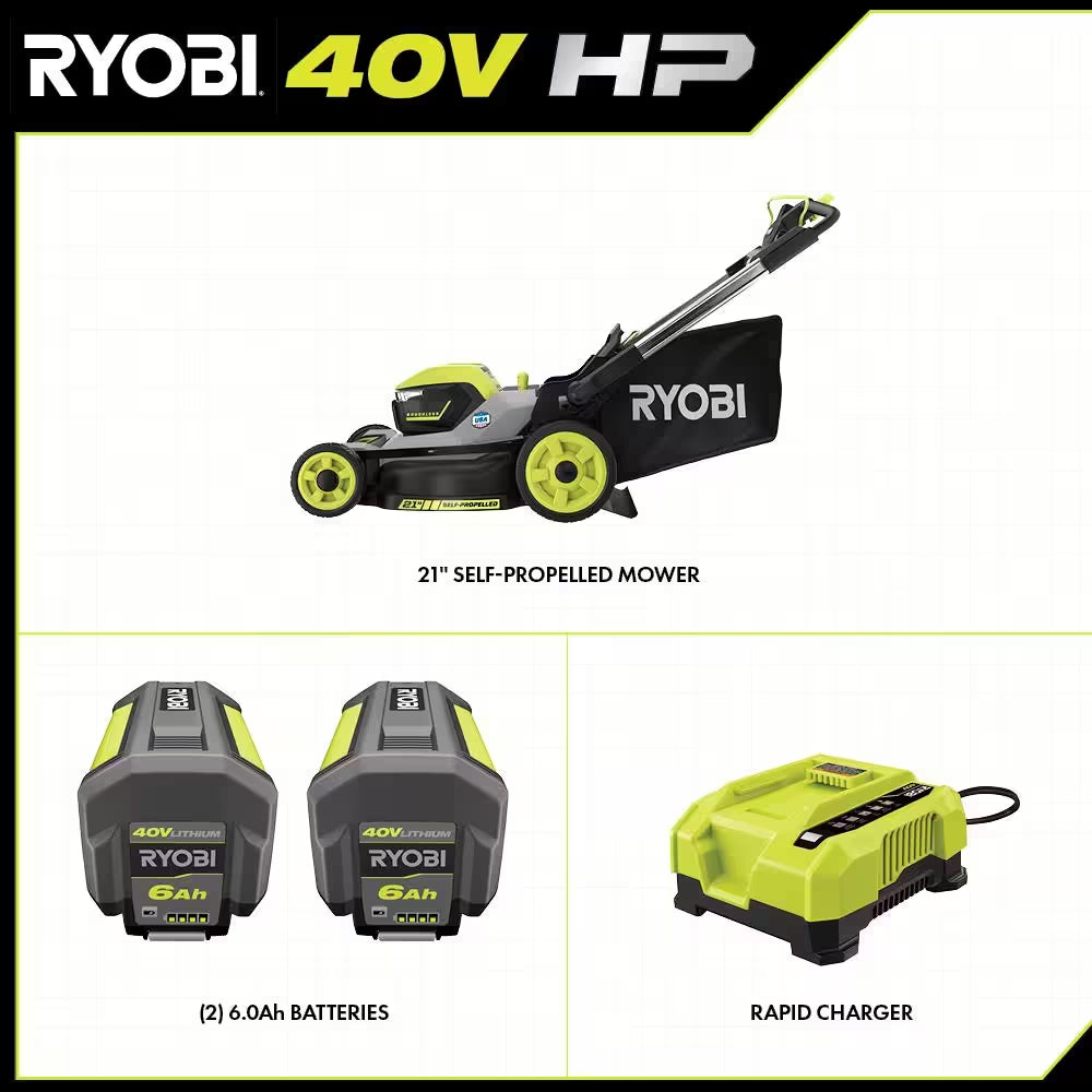 40V HP Brushless Whisper Series 21. in Walk behind Self-Propelled All Wheel Drive Mower - (2) 6.0 Ah Batteries & Charger