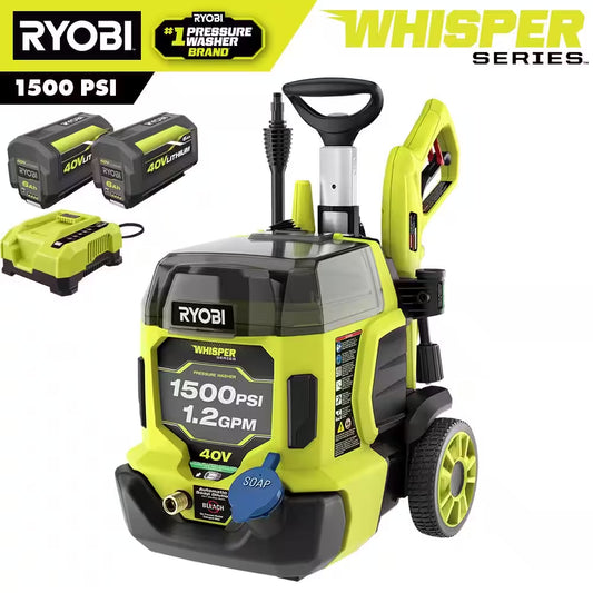 40V HP Brushless Whisper Series 1500 PSI 1.2 GPM Cold Water Electric Pressure Washer W/ (2) 6.0 Ah Batteries and Charger