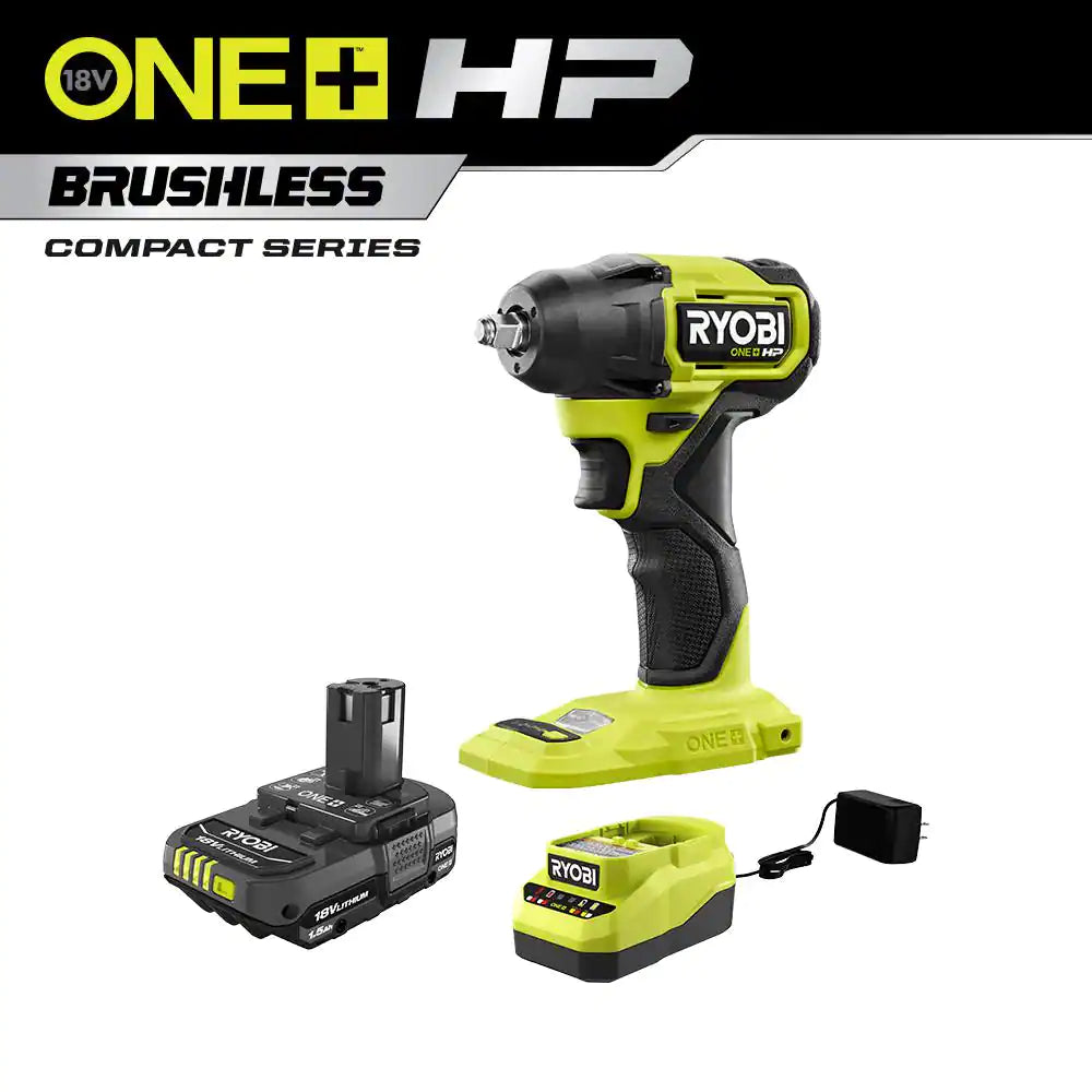 ONE+ HP 18V Brushless Cordless Compact 3/8 In. Impact Wrench Kit with 1.5 Ah Battery and 18V Charger