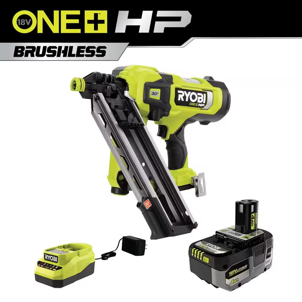 ONE+ HP 18V Brushless Cordless Airstrike 30° Framing Nailer Kit with 4.0 Ah HIGH PERFORMANCE Battery and Charger