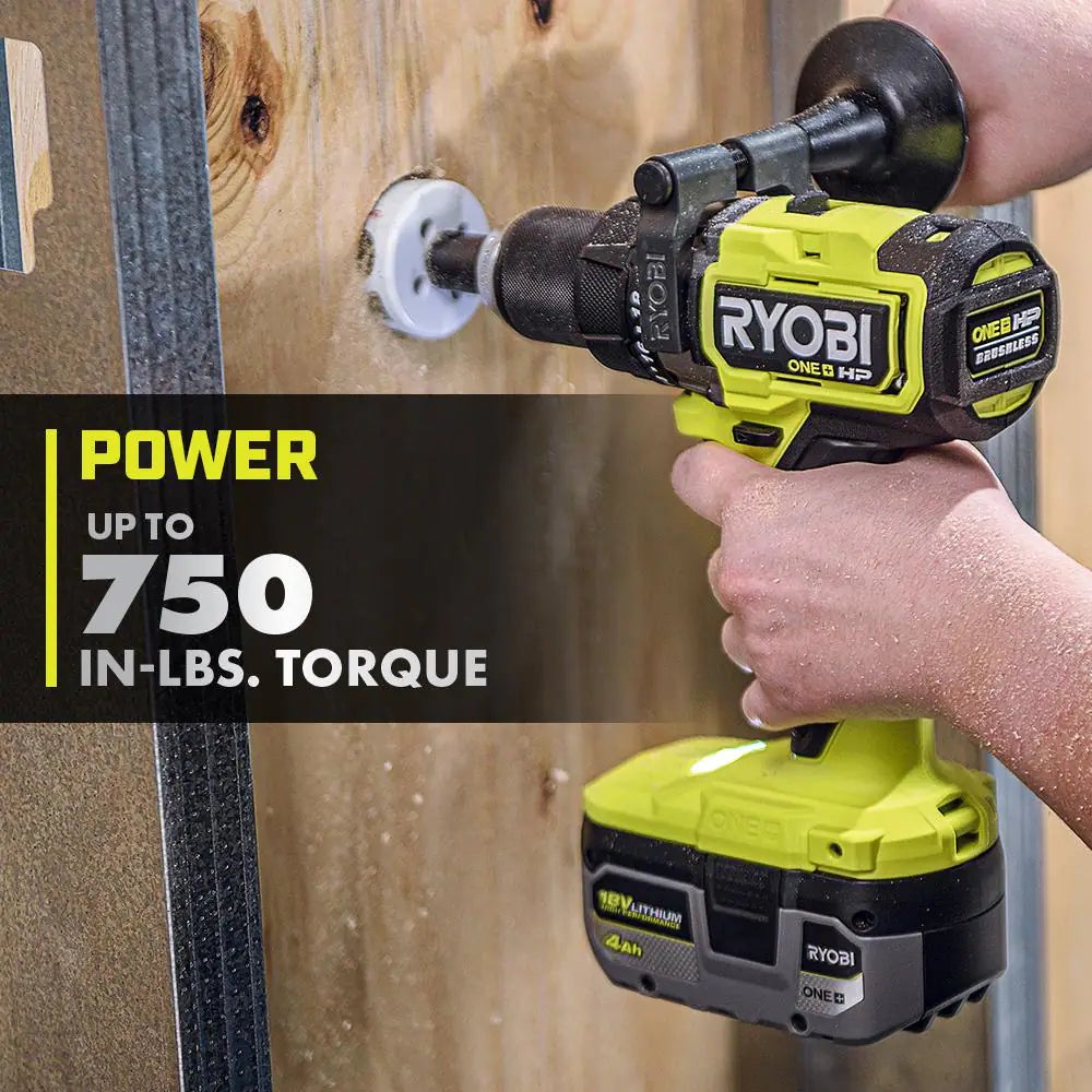 ONE+ HP 18V Brushless Cordless 1/2 In. Hammer Drill and 1/4 in 4-Mode Impact Driver Kit W/ (2) Batteries, Charger, & Bag