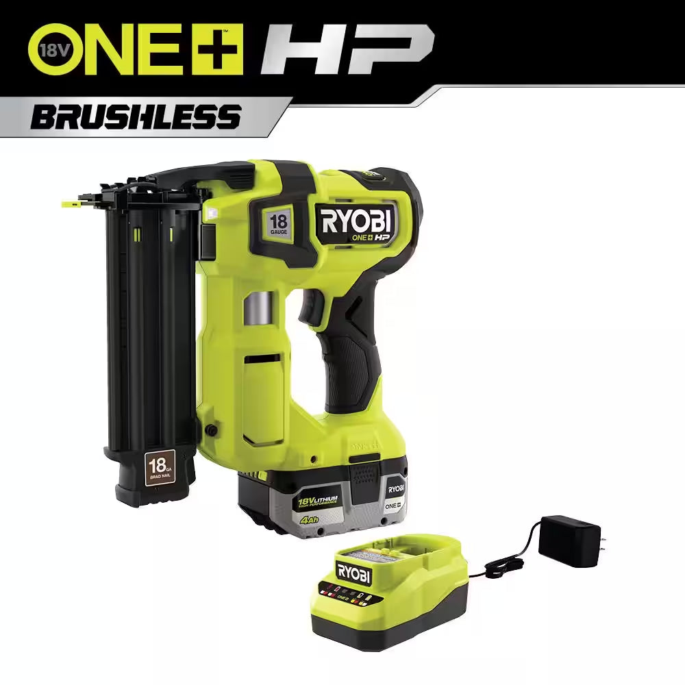 ONE+ HP 18V 18-Gauge Brushless Cordless Airstrike Brad Nailer Kit with 4.0 Ah Battery and Charger