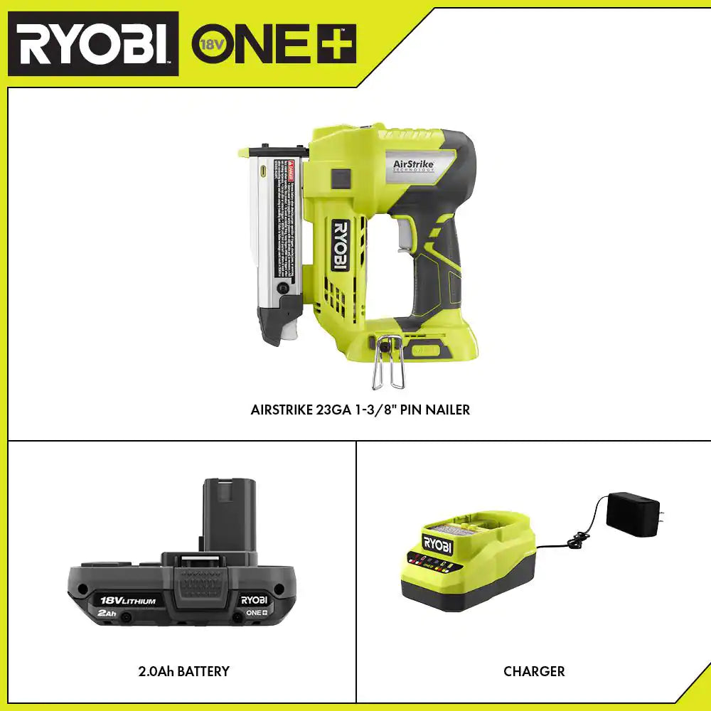 ONE+ 18V Cordless Airstrike 23-Gauge 1-3/8 In. Headless Pin Nailer and 2.0 Ah Compact Battery Starter Kit