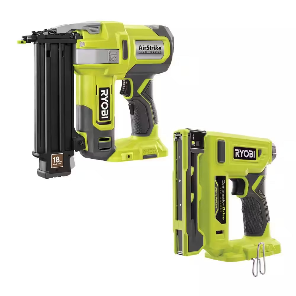 ONE+ 18V 18-Gauge Cordless Airstrike Brad Nailer with Cordless Compression Drive 3/8 In. Crown Stapler (Tools Only)