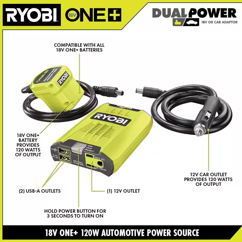 ONE+ 18V 120-Watt 12V Automotive Power Inverter with Dual USB Ports