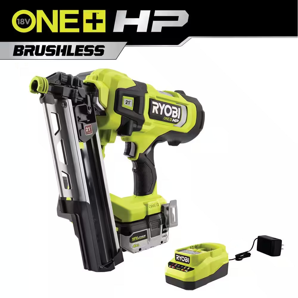 ONE+ HP 18V Brushless Cordless Airstrike 21° Framing Nailer Kit with 4.0 Ah Battery and Charger