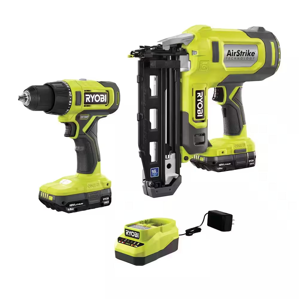 ONE+ 18V Cordless 2-Tool Combo Kit W/ 1/2 In. Drill/Driver, 16-Gauge Finish Nailer, (2) 1.5 Ah Batteries, and Charger