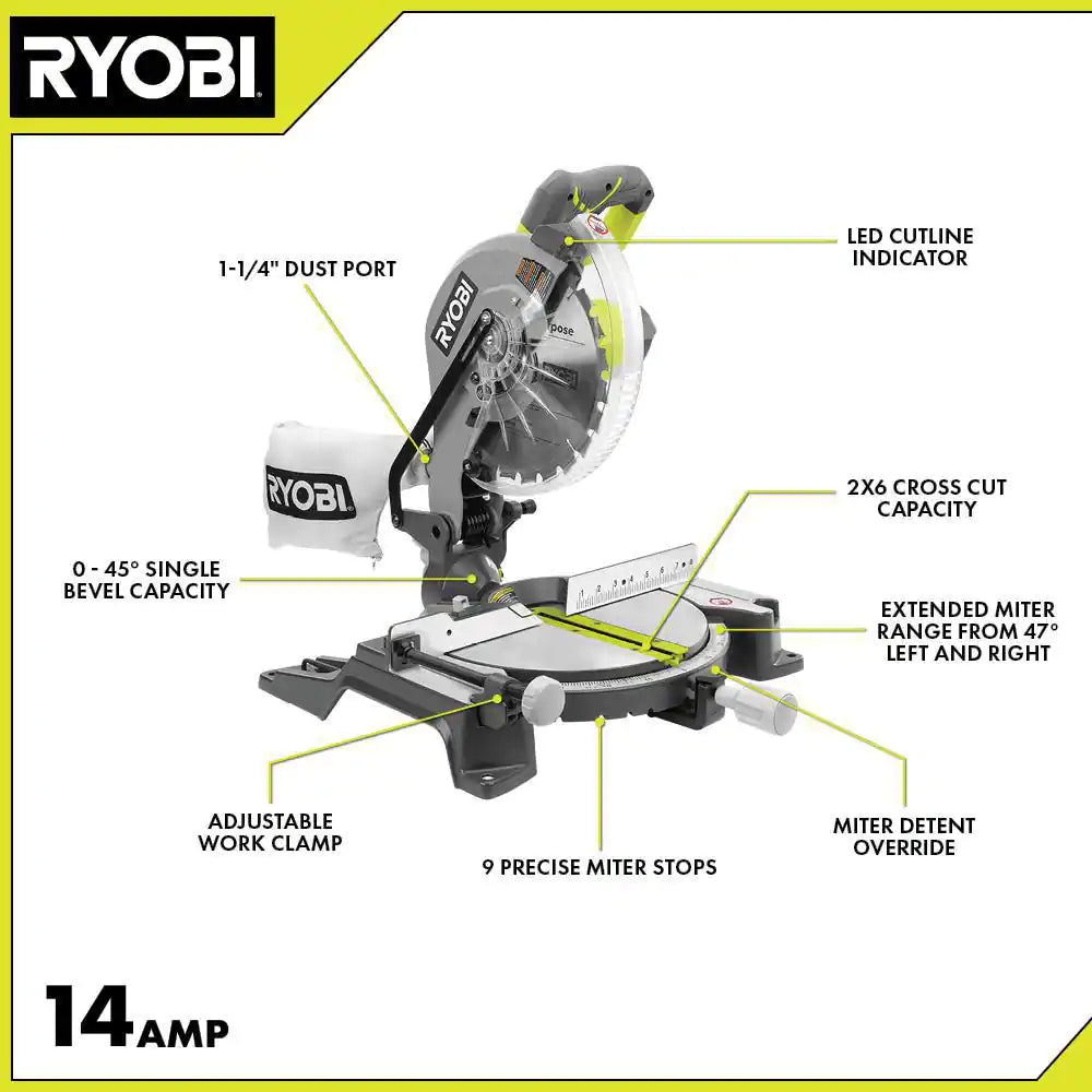 14 Amp Corded 10 In. Compound Miter Saw with LED Cutline Indicator