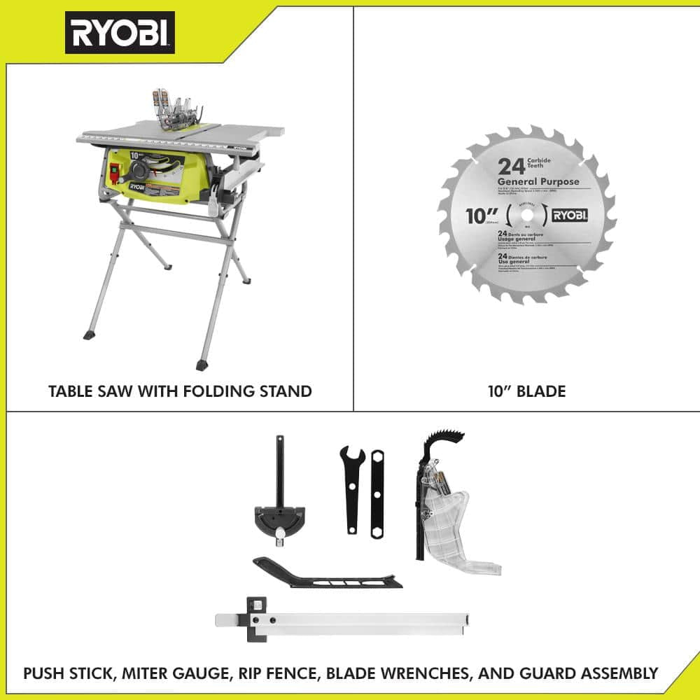 15 Amp 10 In. Compact Portable Corded Jobsite Table Saw with Folding Stand