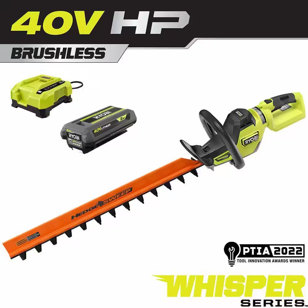 40V HP Brushless Whisper Series 26 In. Cordless Battery Hedge Trimmer with 2.0 Ah Battery and Charger