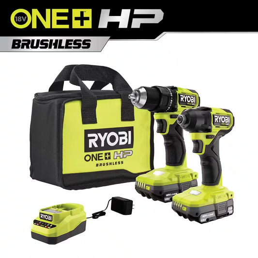 ONE+ HP 18V Brushless Cordless Compact 1/2 In. Drill and Impact Driver Kit with (2) 1.5 Ah Batteries, Charger and Bag