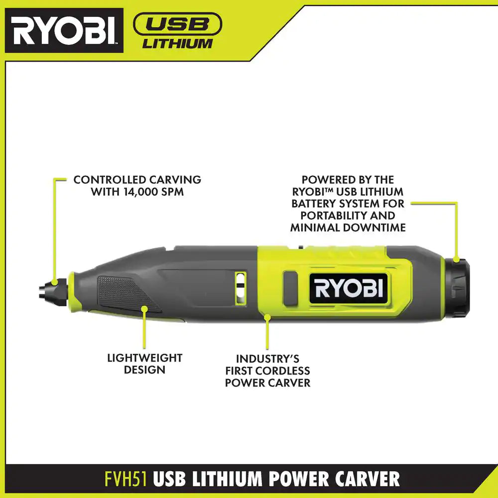 USB Lithium Power Carver Kit and USB Lithium 2.0 Ah Lithium-Ion Rechargeable Battery