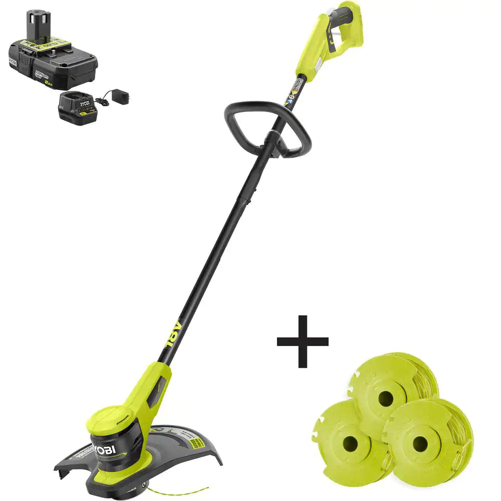 ONE+ 18V 13 In. Cordless Battery Electric String Trimmer/Edger with Extra 3-Pack of Spools, 2.0 Ah Battery and Charger