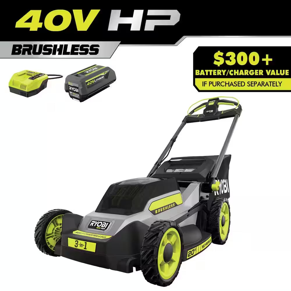 40V HP Brushless 20 In. Cordless Electric Battery Walk behind Self-Propelled Mower with 6.0 Ah Battery and Charger