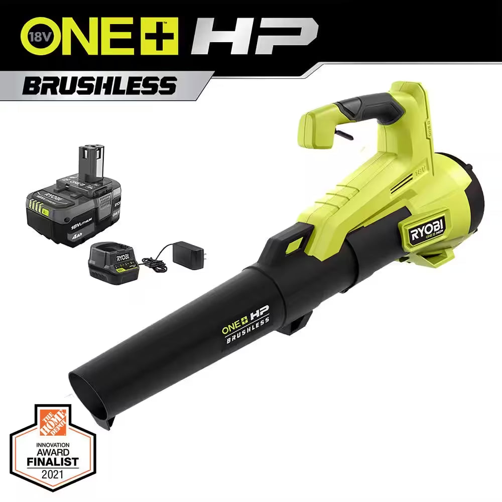 ONE+ HP 18V Brushless 110 MPH 350 CFM Cordless Variable-Speed Jet Fan Leaf Blower W/ 4.0 Ah Battery and Charger