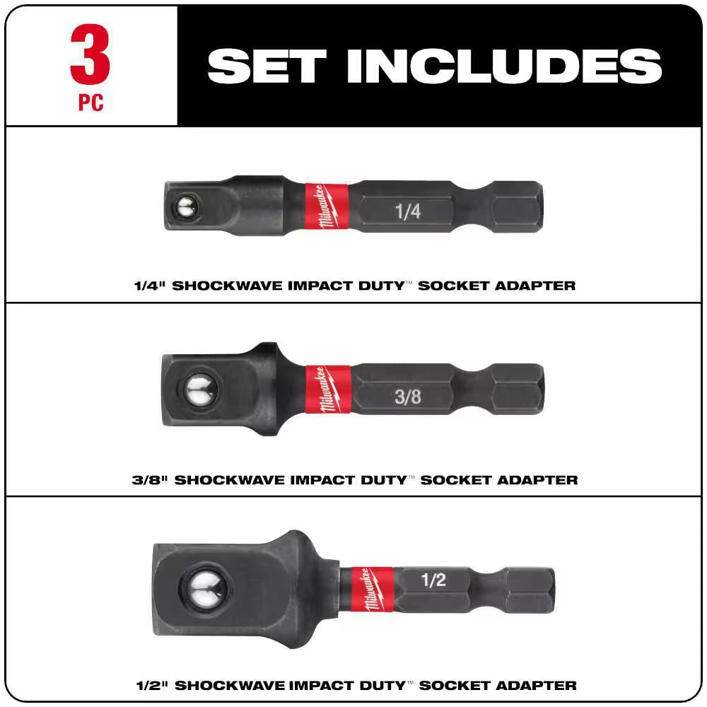 SHOCKWAVE Impact Duty 1/4 In. Hex Shank Socket Adapter Set (3-Piece)