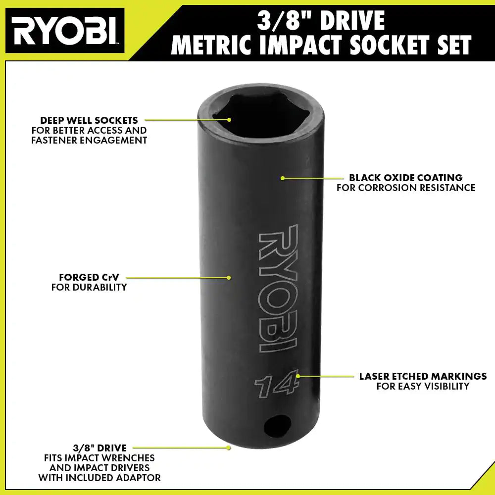 3/8 In. Drive Metric Impact Socket Set (4-Piece)