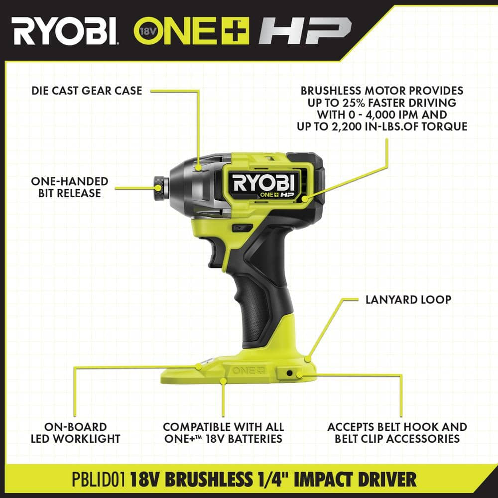 ONE+ HP 18V Brushless Cordless 1/2 In. Drill/Driver and Impact Driver Kit W/(2) 2.0 Ah Batteries, Charger, and Bag