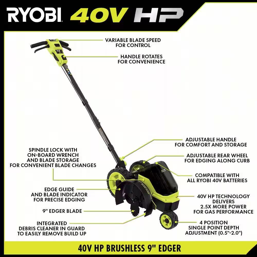 40V HP Brushless 9 In. Cordless Edger with 4.0 Ah Battery and Charger