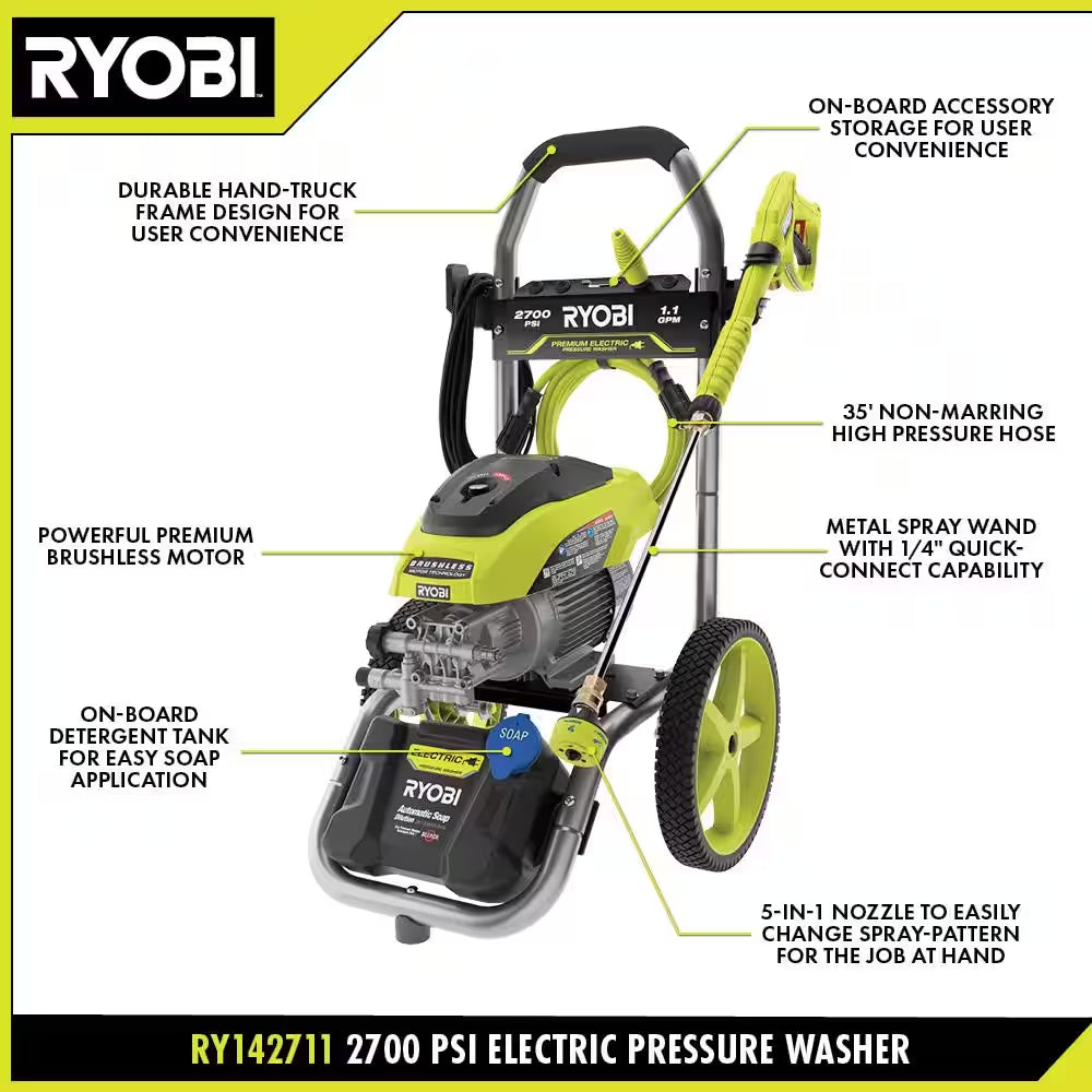 2700 PSI 1.1 GPM Cold Water Corded Electric Pressure Washer